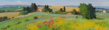 Painting titled "Tuscany hills panor…" by Andrea Borella, Original Artwork, Oil Mounted on Wood Panel