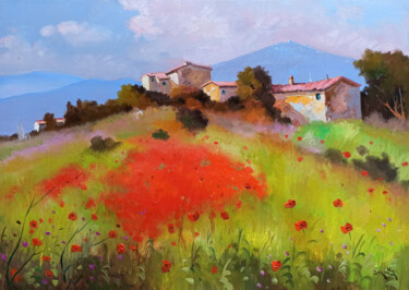 Painting titled "Old hamlet - Tuscan…" by Andrea Borella, Original Artwork, Oil Mounted on Wood Stretcher frame
