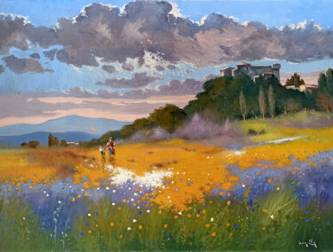 Painting titled "Primavera Toscana -…" by Andrea Borella, Original Artwork, Oil Mounted on Wood Panel
