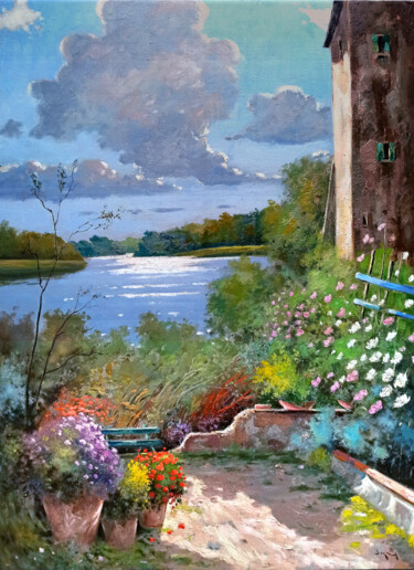 Peinture intitulée "Afternoon on the la…" par Andrea Borella, Œuvre d'art originale, Huile Monté sur Panneau de bois