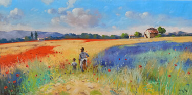 Painting titled "July colours - Tusc…" by Andrea Borella, Original Artwork, Oil Mounted on Wood Panel