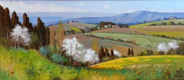 Painting titled "Spring landscape -…" by Andrea Borella, Original Artwork, Oil Mounted on Wood Panel
