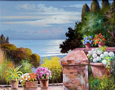 Painting titled "From the terrace -…" by Andrea Borella, Original Artwork, Oil Mounted on Wood Panel