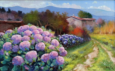 Painting titled "Flowery in Tuscany…" by Andrea Borella, Original Artwork, Oil Mounted on Wood Panel