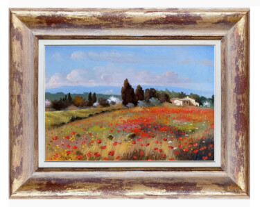 Painting titled "Countryside in June…" by Andrea Borella, Original Artwork, Oil Mounted on Other rigid panel