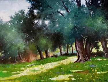 Картина под названием "Light among the oli…" - Andrea Borella, Подлинное произведение искусства, Масло Установлен на Деревян…