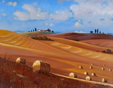 Painting titled "Landscape in June -…" by Andrea Borella, Original Artwork, Oil Mounted on artwork_cat.