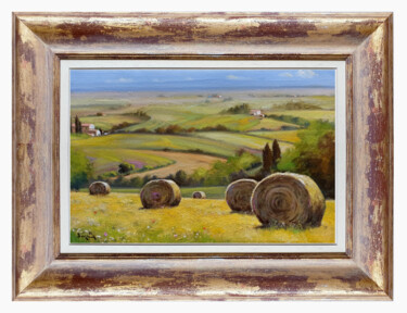 Painting titled "STRAW IN THE SUN -…" by Andrea Borella, Original Artwork, Oil Mounted on Wood Stretcher frame