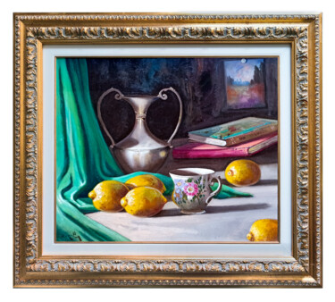 Painting titled "THE PORCELLAIN CUP…" by Andrea Borella, Original Artwork, Oil Mounted on Wood Stretcher frame