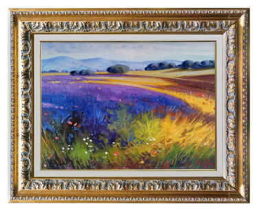 Картина под названием "Lavender field coun…" - Andrea Borella, Подлинное произведение искусства, Масло Установлен на Деревян…