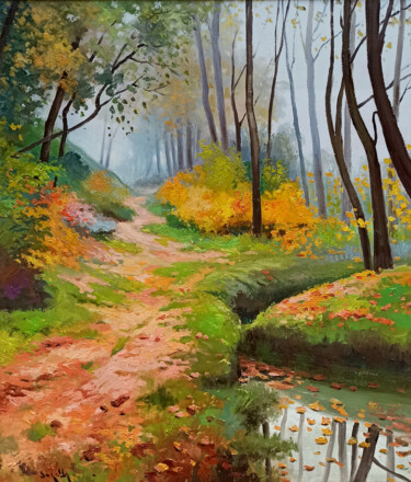 Pintura intitulada "Autumn underbrush -…" por Andrea Borella, Obras de arte originais, Óleo Montado em Painel de madeira