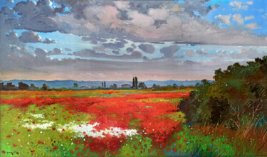 Pintura titulada "Countryside in June…" por Andrea Borella, Obra de arte original, Oleo Montado en Panel de madera