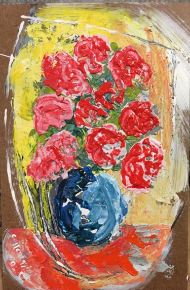 Painting titled "Fiori in un vaso" by Andrea Collemaggio, Original Artwork, Oil