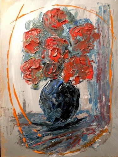 Schilderij getiteld "Fiori in un Vaso blu" door Andrea Collemaggio, Origineel Kunstwerk, Acryl