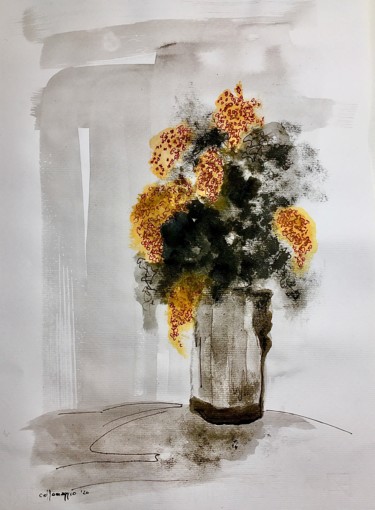 Disegno intitolato "Fiori e foglie in u…" da Andrea Collemaggio, Opera d'arte originale, Acquarello