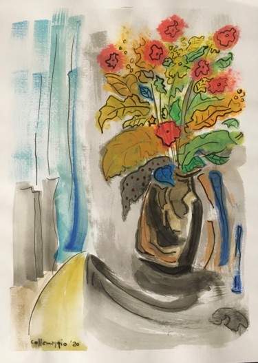 Disegno intitolato "Fiori e foglie secc…" da Andrea Collemaggio, Opera d'arte originale, Acquarello