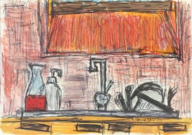 Dessin intitulée "In cucina" par Andrea Collemaggio, Œuvre d'art originale, Stylo à bille