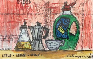 Drawing titled "Domestico" by Andrea Collemaggio, Original Artwork, Watercolor Mounted on Glass