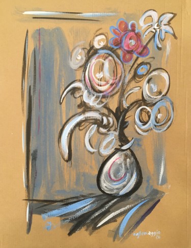 Картина под названием "Fiori, vaso, perime…" - Andrea Collemaggio, Подлинное произведение искусства, Акрил