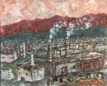 Painting titled "Fabbriche" by Andrea Collemaggio, Original Artwork, Oil
