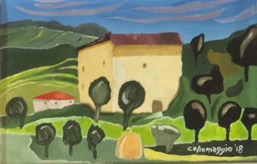 Painting titled "Collina umbra" by Andrea Collemaggio, Original Artwork, Oil Mounted on Metal