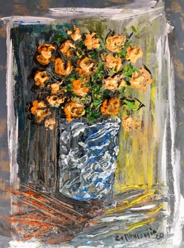 Pittura intitolato "Fiori, vaso, perime…" da Andrea Collemaggio, Opera d'arte originale, Olio