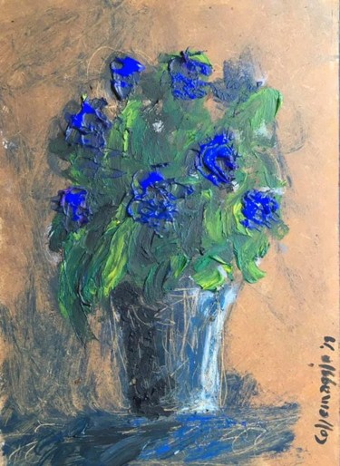 Painting titled "fiori blu in un vaso" by Andrea Collemaggio, Original Artwork, Acrylic