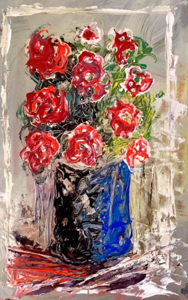 Картина под названием "fiori rossi in un v…" - Andrea Collemaggio, Подлинное произведение искусства, Масло