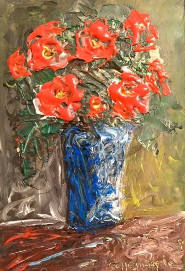Pintura intitulada "Fiori rossi in un v…" por Andrea Collemaggio, Obras de arte originais, Acrílico