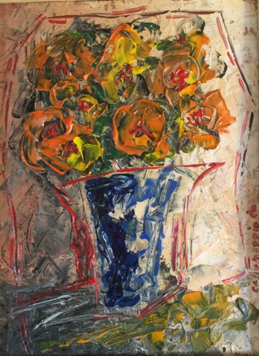 Картина под названием "Fiori in un vaso le…" - Andrea Collemaggio, Подлинное произведение искусства, Масло