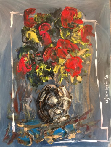 Painting titled "Fiori rossi e giall…" by Andrea Collemaggio, Original Artwork, Oil