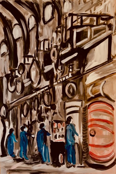 Malerei mit dem Titel "Operatrici su panne…" von Andrea Collemaggio, Original-Kunstwerk, Acryl