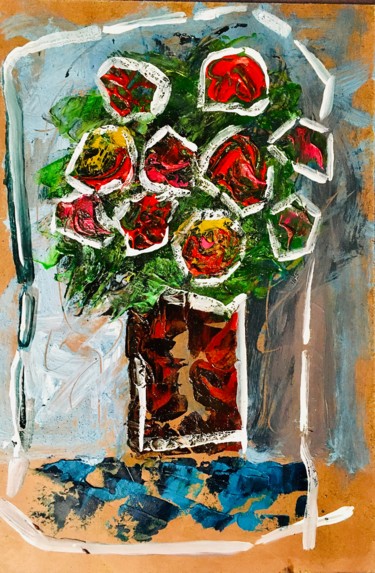 Malarstwo zatytułowany „Fiori nel vaso e pe…” autorstwa Andrea Collemaggio, Oryginalna praca, Akryl