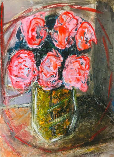 Pintura intitulada "Rose in un vaso" por Andrea Collemaggio, Obras de arte originais, Acrílico
