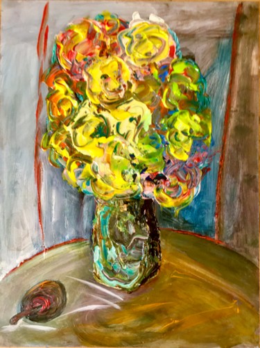 Composizione con fiori in un vaso e mela Pittura intitolato "Composizione con fi…" da Andrea Collemaggio, Opera d'arte originale, Olio