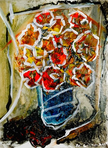 Schilderij getiteld "Fiori in un vaso, p…" door Andrea Collemaggio, Origineel Kunstwerk, Acryl