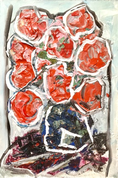 Fiori in un vaso, perimetro, celeste Pittura intitolato "Fiori in un vaso, p…" da Andrea Collemaggio, Opera d'arte originale, Acrilico