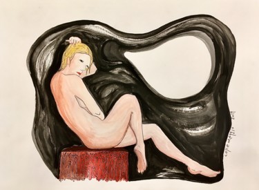 Drawing titled "Musa, nero, finestra" by Andrea Collemaggio, Original Artwork, Watercolor