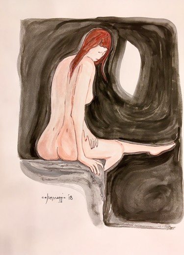 Disegno intitolato "Musa, spazio vuoto" da Andrea Collemaggio, Opera d'arte originale, Acquarello