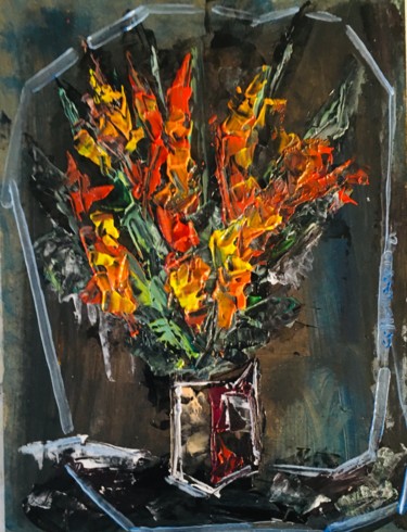 Fiori in un vaso, perimetro blu, nero Pittura intitolato "Fiori in un vaso, p…" da Andrea Collemaggio, Opera d'arte originale, Acrilico