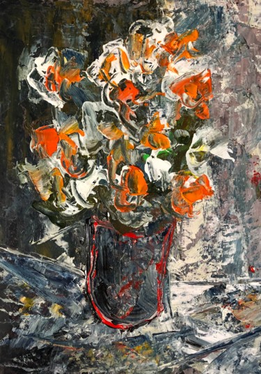 Pittura intitolato "Fiori, vaso, aranci…" da Andrea Collemaggio, Opera d'arte originale, Acrilico