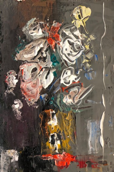 Fiori, foglie secche, vaso Pittura intitolato "Fiori, foglie secch…" da Andrea Collemaggio, Opera d'arte originale, Acrilico