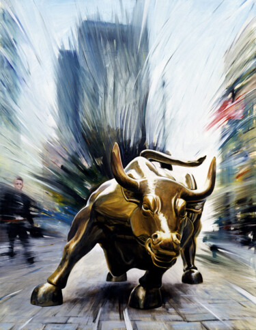 Peinture intitulée "The Wall Street Bul…" par Andrea Del Pesco, Œuvre d'art originale, Huile