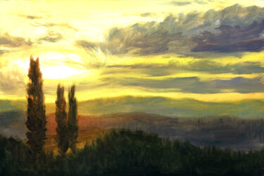 Painting titled "Italy Landscape Sun…" by Andrea Del Pesco, Original Artwork, Oil