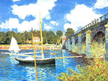 Painting titled "C. MONET - Le Pont…" by Andrea Del Pesco, Original Artwork, Oil Mounted on Wood Stretcher frame