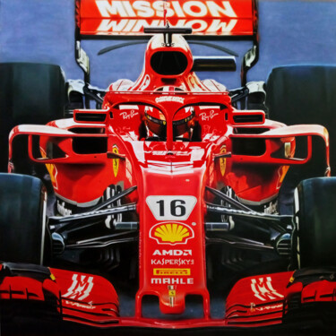 Painting titled "CHARLES LECLERC ON…" by Andrea Del Pesco, Original Artwork, Oil Mounted on Wood Stretcher frame