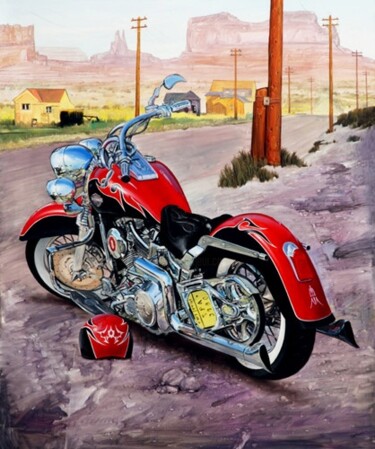Painting titled "Harley Fat Boy" by Andrea Del Pesco, Original Artwork