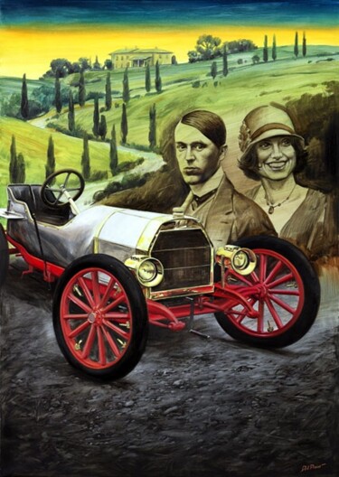 Pittura intitolato "Ettore Bugatti and…" da Andrea Del Pesco, Opera d'arte originale, Olio