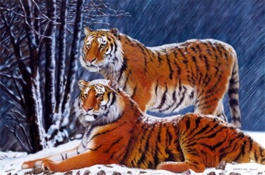 Painting titled "Tigri siberiane" by Andrea Del Pesco, Original Artwork