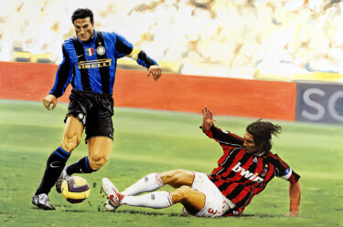 Картина под названием "Javier Zanetti and…" - Andrea Del Pesco, Подлинное произведение искусства, Масло